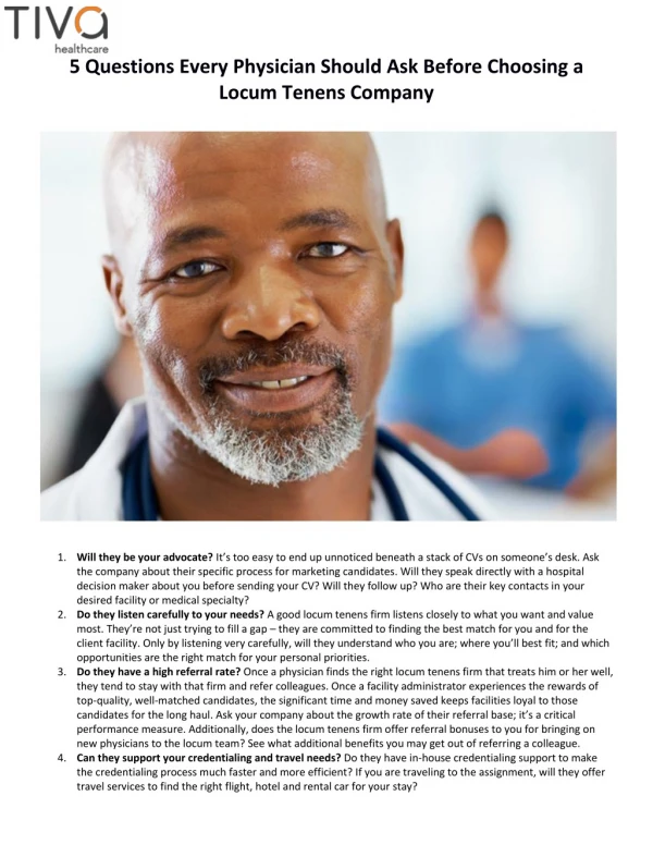 5 Questions Every Physician Should Ask Before Choosing a Locum Tenens Company