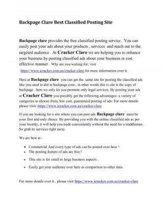 Backpage Clare Best Classified Posting Site
