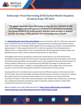 Endoscopic Vessel Harvesting (EVH) System Market Snapshot, Trends & Scope Till 2025 - slide 1