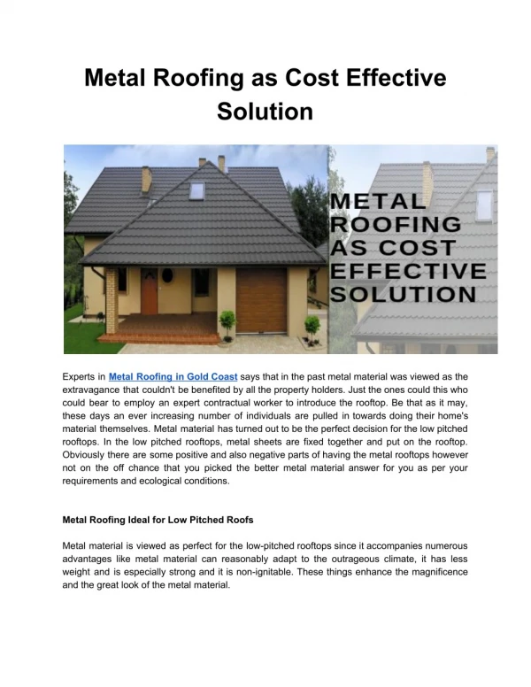 Cost Effective Solution for Metal Roofing