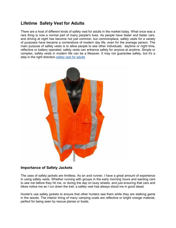 Lifetime Safety Vest for Adults