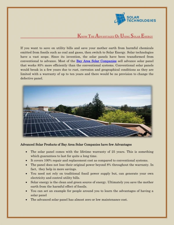 Know The Advantages Of Using Solar Energy - Solar Technologies