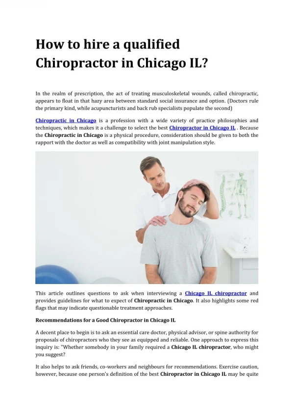 How to hire a qualified Chiropractor in Chicago IL?