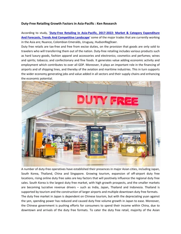 Asia Pacific Duty Free Retailing Market Future Outlook, Asia Pacific Duty Free Retailing Market Competition-Ken Research