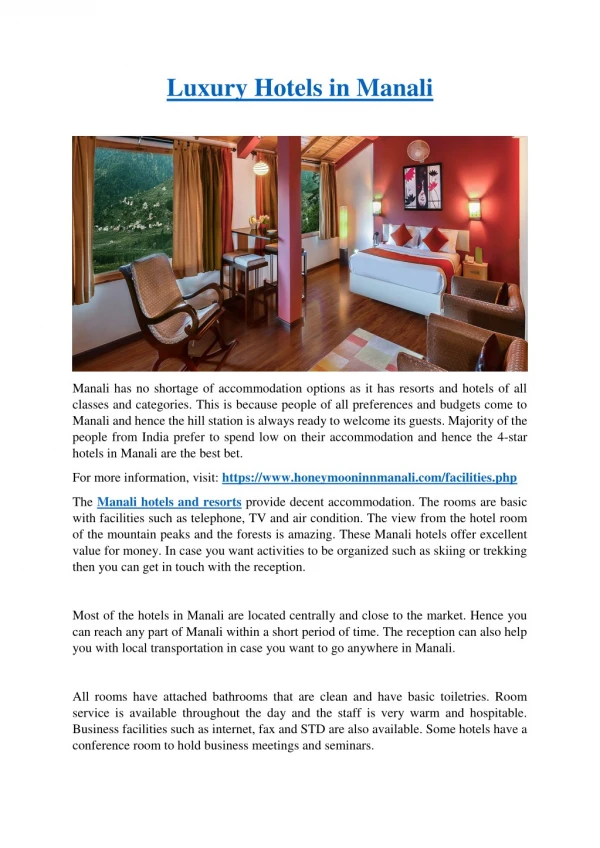 PPT - Luxury Hotel in Manali PowerPoint Presentation, free download ...