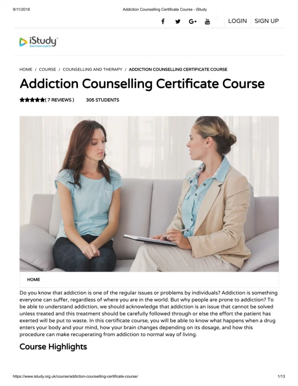 Addiction Counselling Certificate Course - istudy