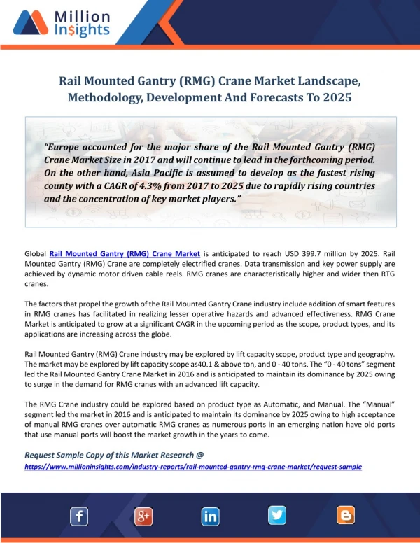 Rail Mounted Gantry (RMG) Crane Market Landscape, Methodology, Development, Analysis And Forecasts To 2025
