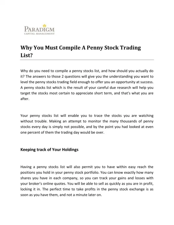 Why You Must Compile A Penny Stock Trading List?