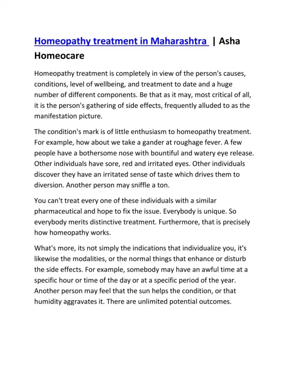 Homeopathy treatment in maharashtra | Asha clinic