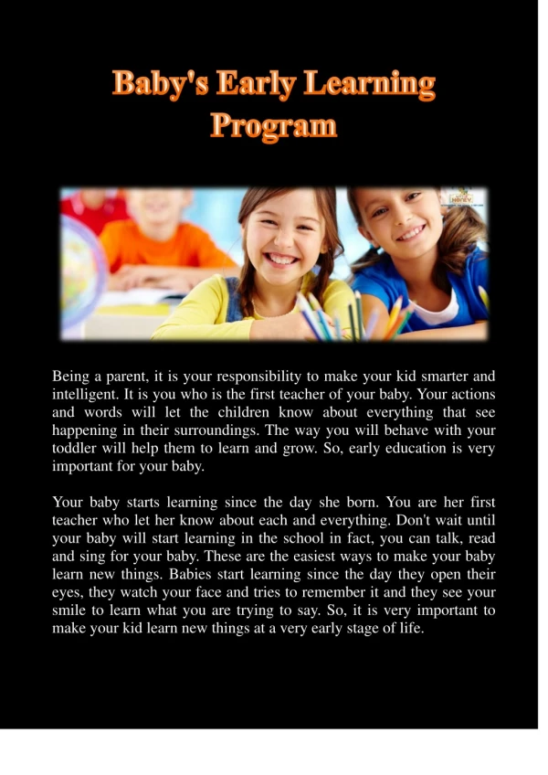 Baby's Early Learning Program
