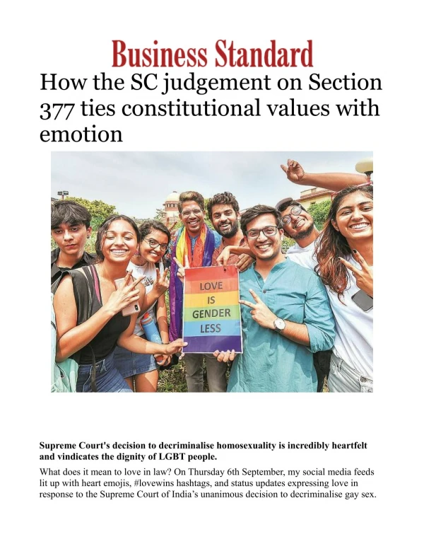 How the SC judgement on Section 377 ties constitutional values with emotion