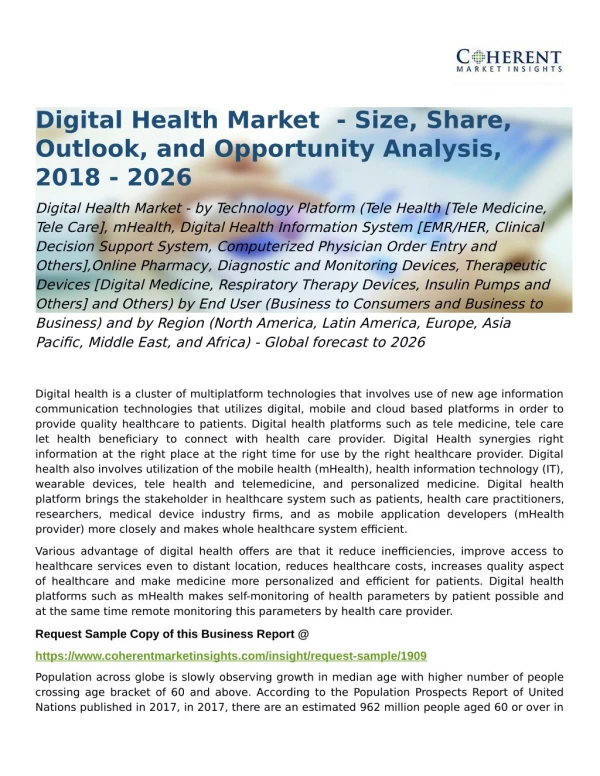 Global Digital Health Market Forecast to 2026