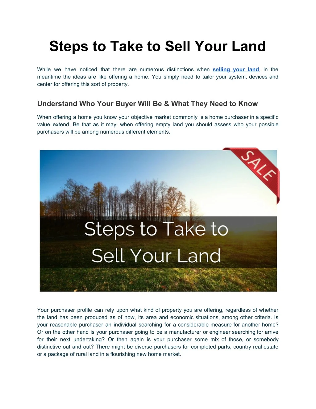 steps to take to sell your land