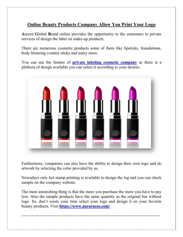 Online Beauty Products Company Allow You Print Your Logo