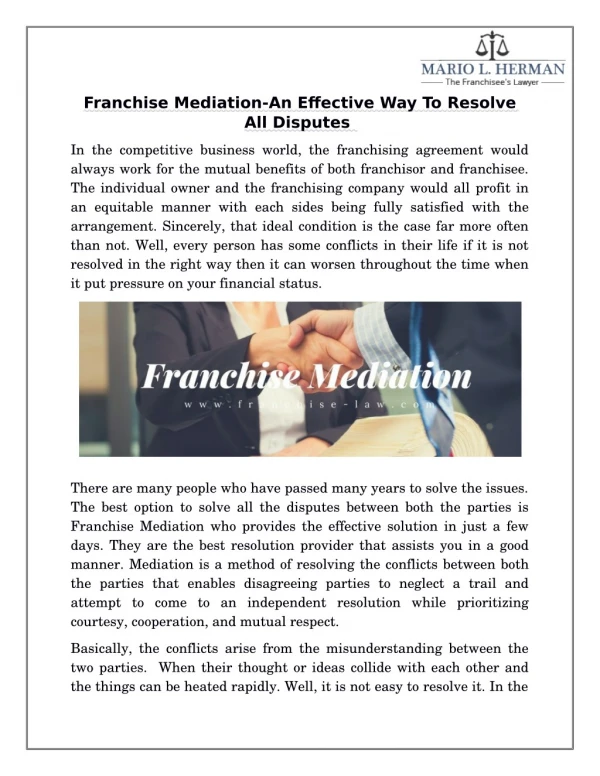 Franchise Mediation-An Effective Way To Resolve All Disputes