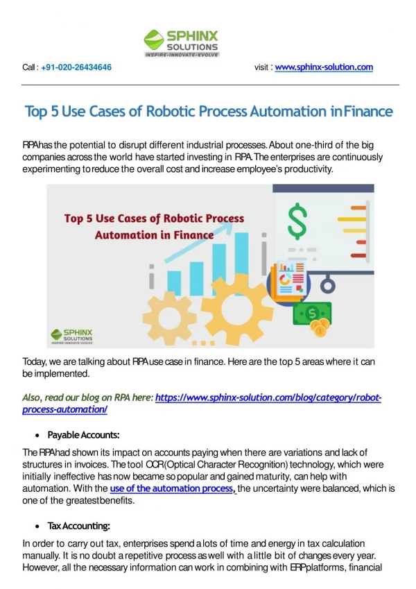 Top 5 Use Cases of Robotic Process Automation in Finance