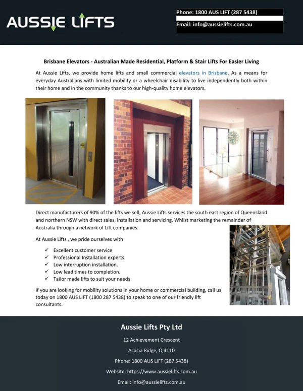Brisbane Elevators - Australian Made Residential, Platform & Stair Lifts For Easier Living