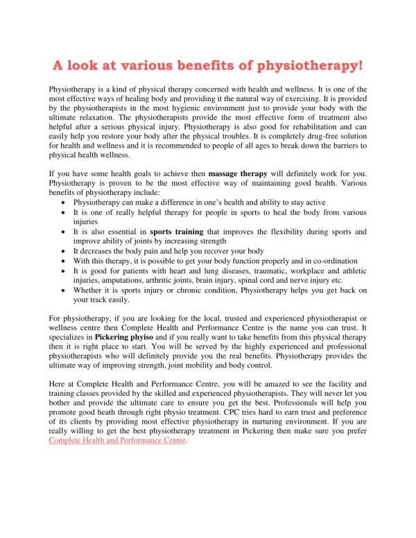 A look at various benefits of physiotherapy!