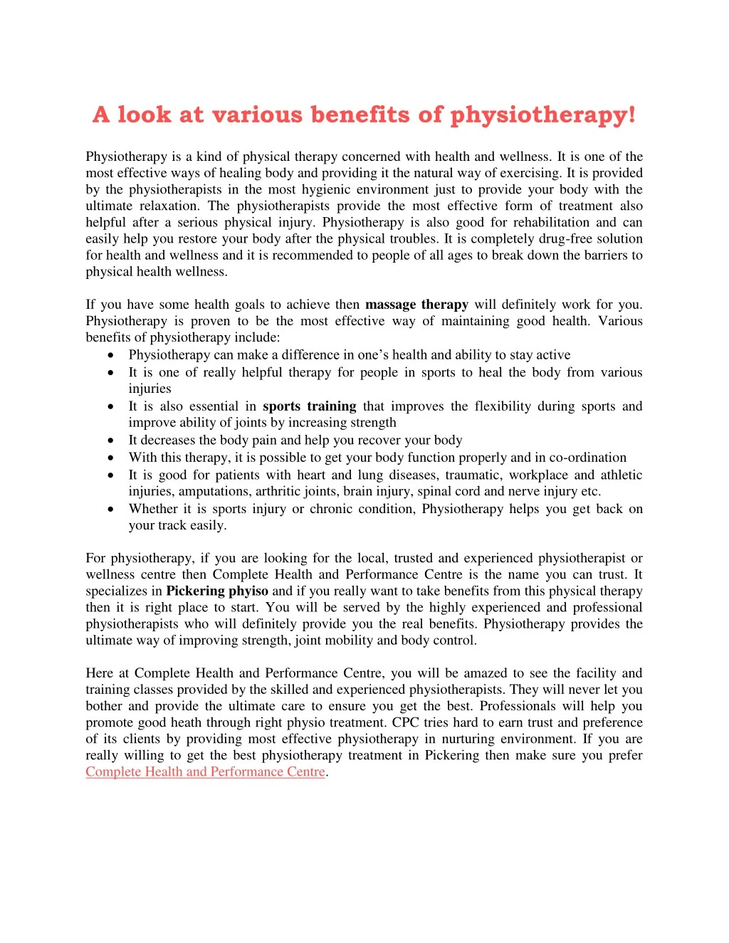 a look at various benefits of physiotherapy