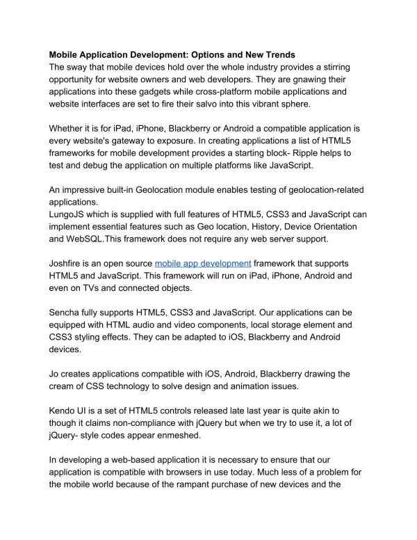 Mobile Application Development: Options and New Trends