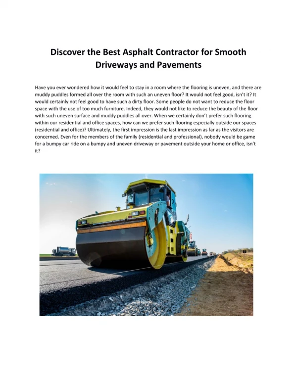 Discover The Best Asphalt Contractor For Smooth Driveways and Pavements