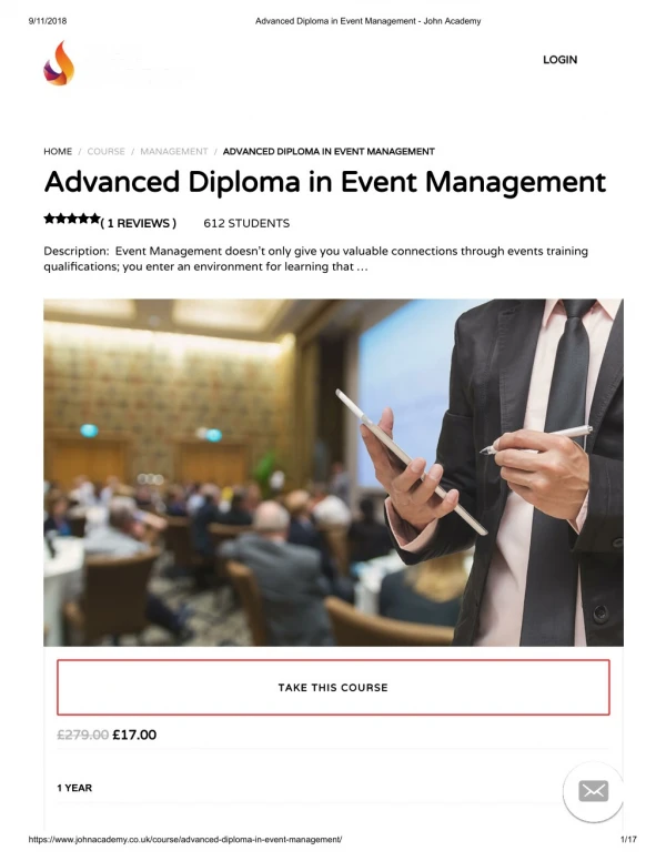 Advanced Diploma in Event Management - John Academy