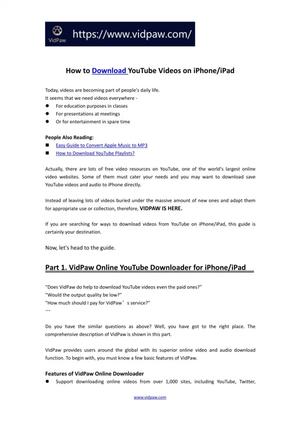 [YouTube to iPhone] How to Download YouTube Videos on iPhone/iPad