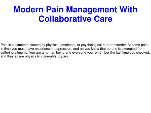 Modern Pain Management With Collaborative Care