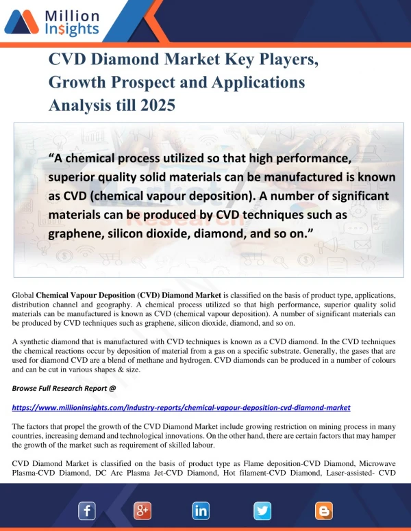 CVD Diamond Market Key Players, Growth Prospect and Applications Analysis till 2025