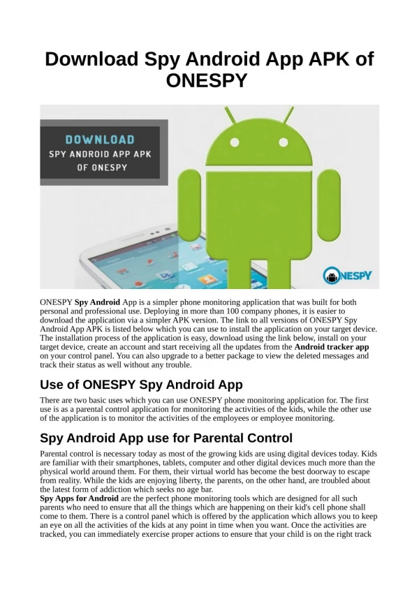 Download Spy Android App APK of ONESPY