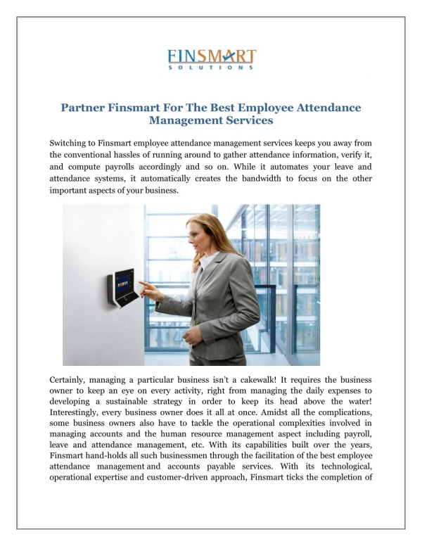 Partner Finsmart For The Best Employee Attendance Management Services