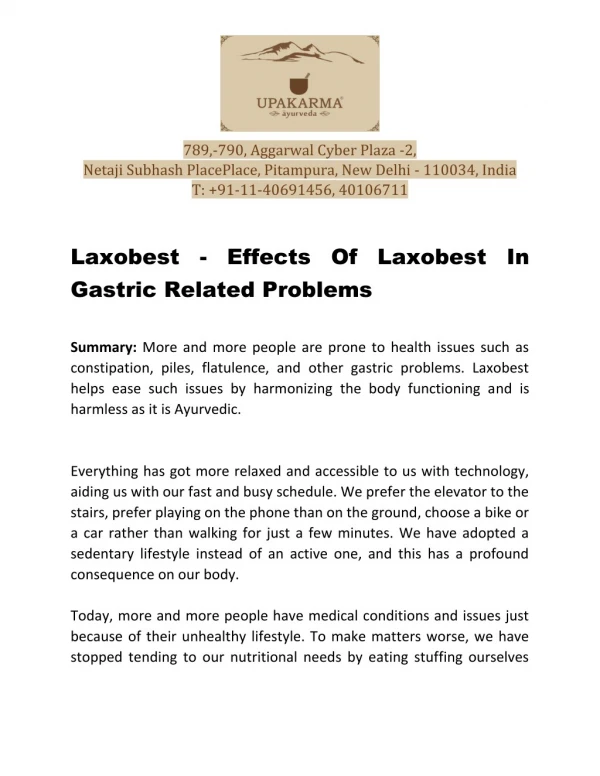 Laxobest - Effects Of Laxobest In Gastric Related Problems