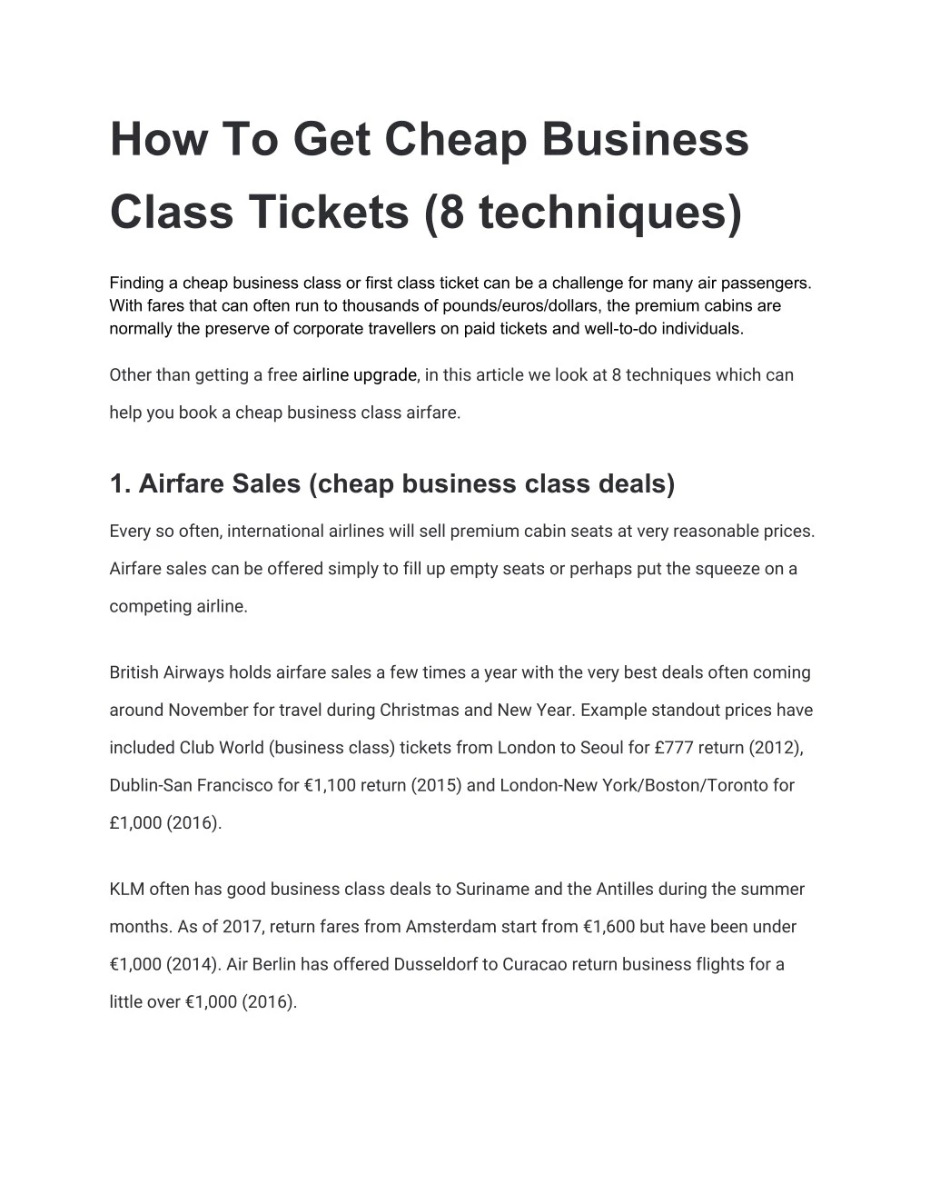 how to get cheap business class tickets