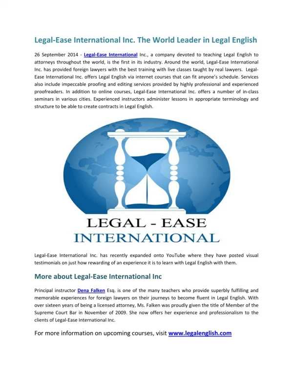 Legal-Ease International Inc. The World Leader in Legal English