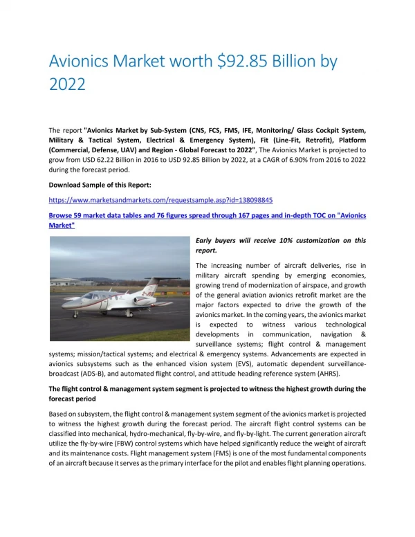 Avionics Market worth $92.85 Billion by 2022