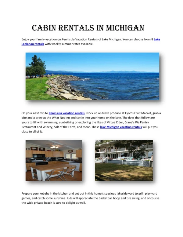 Head To Leelanau County On Lake Michigan vacation rentals