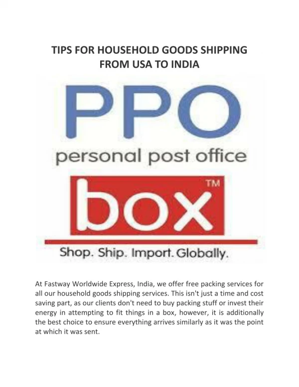TIPS FOR HOUSEHOLD GOODS SHIPPING FROM USA TO INDIA
