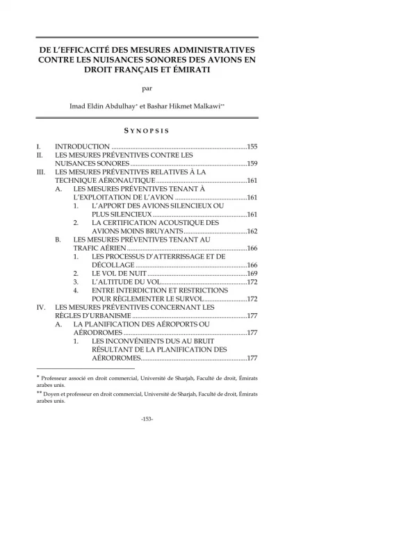 DE Lâ€™EFFICACITÃ‰ DES MESURES ADMINISTRATIVES CONTRE LES NUISANCES SONORES DES AVIONS EN DROIT FRANÃ‡AIS ET Ã‰MIRATI by