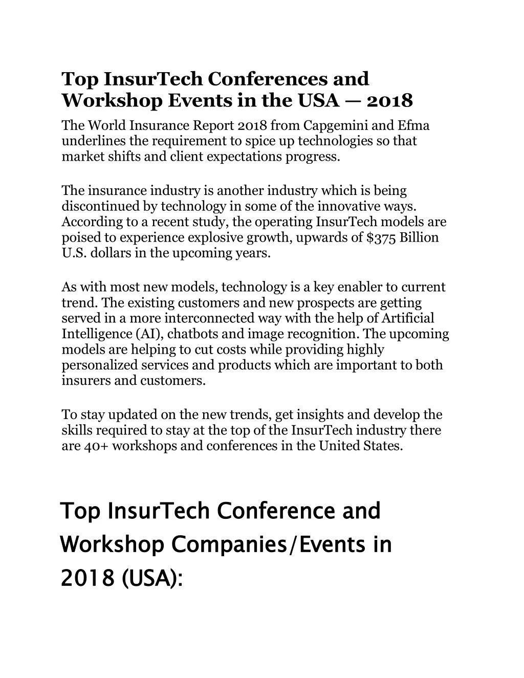 top insurtech conferences and workshop events