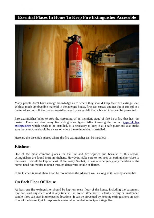Essential Places In Home To Keep Fire Extinguisher Accessible