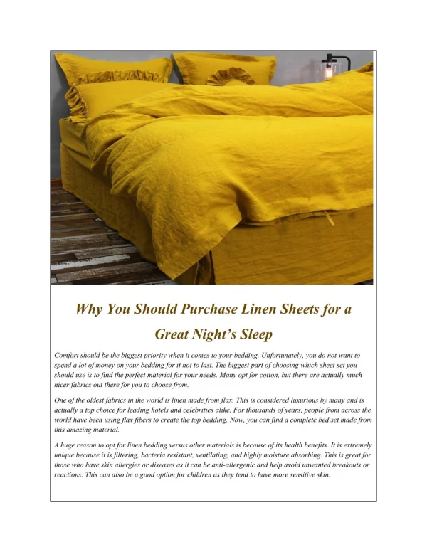 Why You Should Purchase Linen Sheets for a Great Night’s Sleep