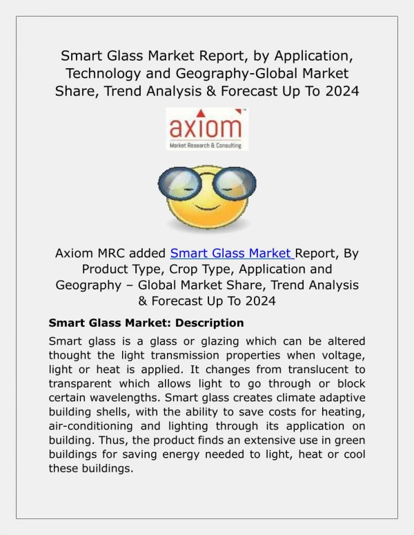 Smart Glass Market Share – Industry Growth, Size, Type & Application Analysis Report 2018