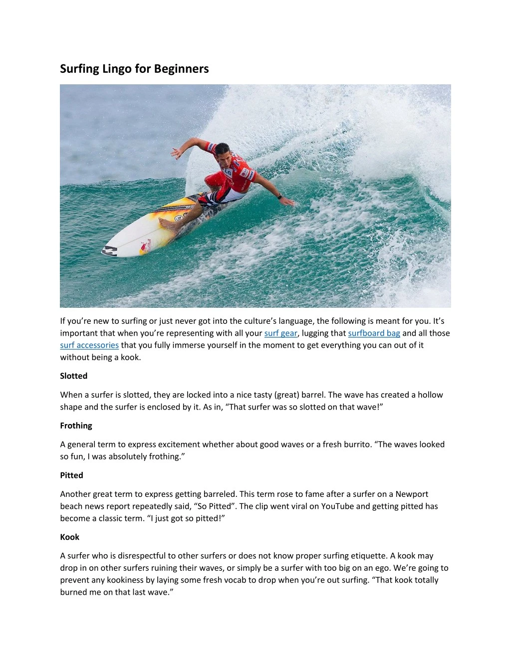 surfing lingo for beginners