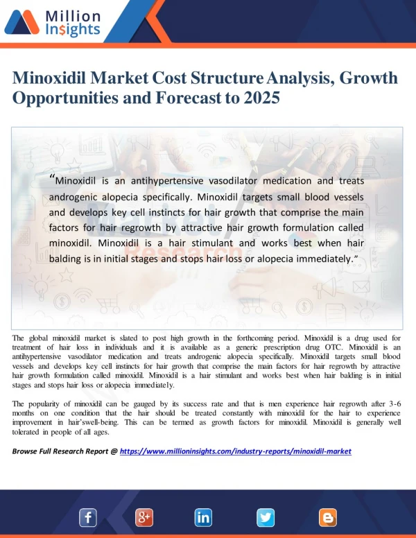Minoxidil Market Cost Structure Analysis, Growth Opportunities and Forecast to 2025