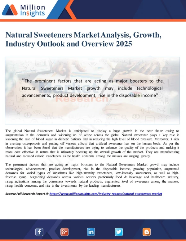 Natural Sweeteners Market Analysis, Growth, Industry Outlook and Overview 2025