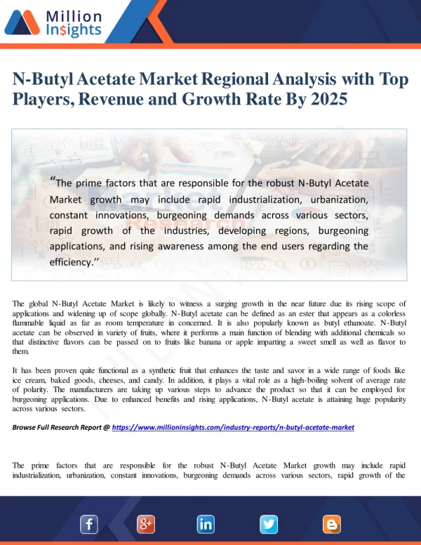 N-Butyl Acetate Market Regional Analysis With Top Players, Revenue And Growth Rate By 2025