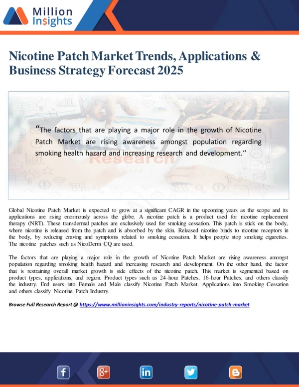Nicotine Patch Market Trends, Applications & Business Strategy Forecast 2025