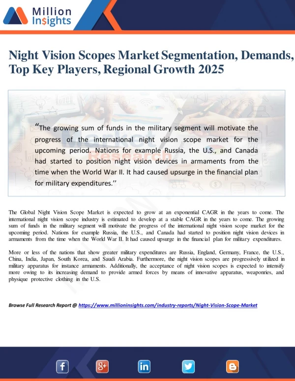 Night Vision Scopes Market Segmentation, Demands, Top Key Players, Regional Growth 2025