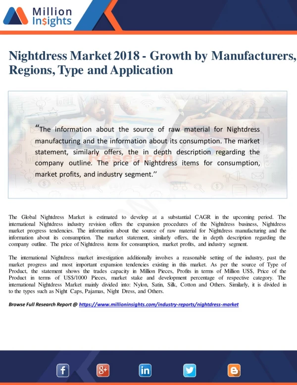 Nightdress Market 2018 - Growth by Manufacturers, Regions, Type and Application