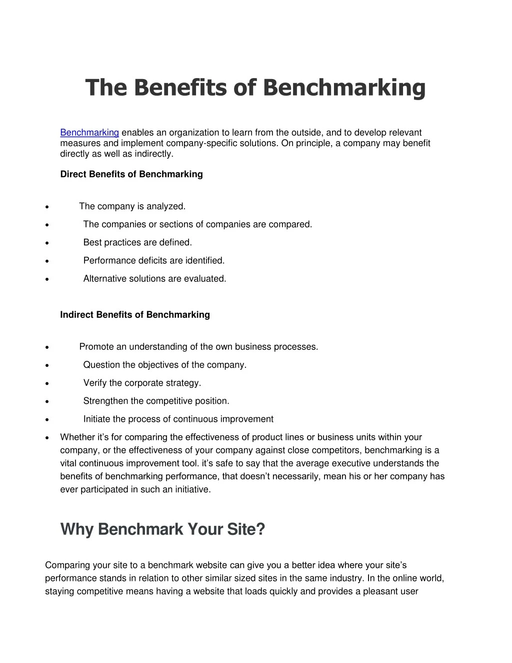 the benefits of benchmarking